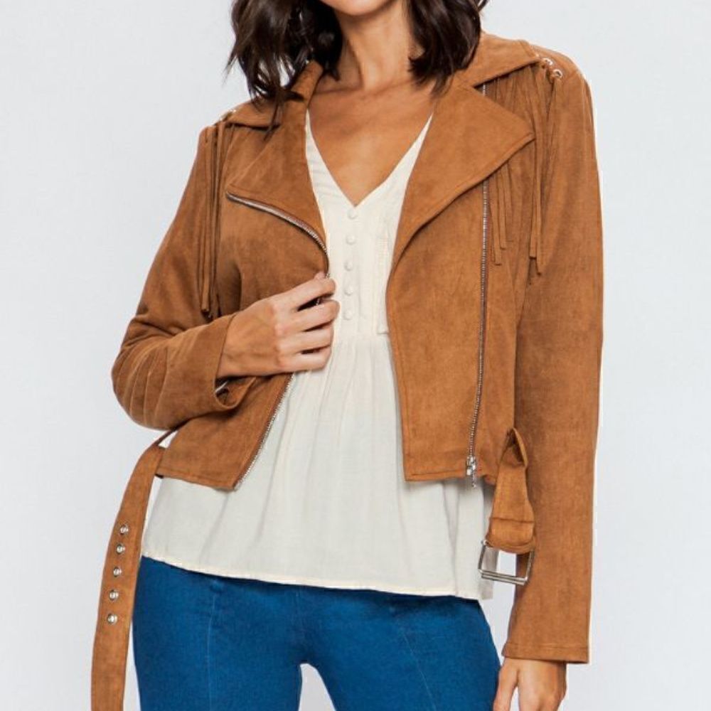 New Suede Grommet Fringe Jacket by Flying Tomato - Picture 5 of 8